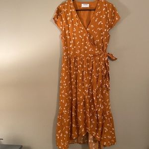 Mustard Floral Wrap Dress—Perfect for Fall!